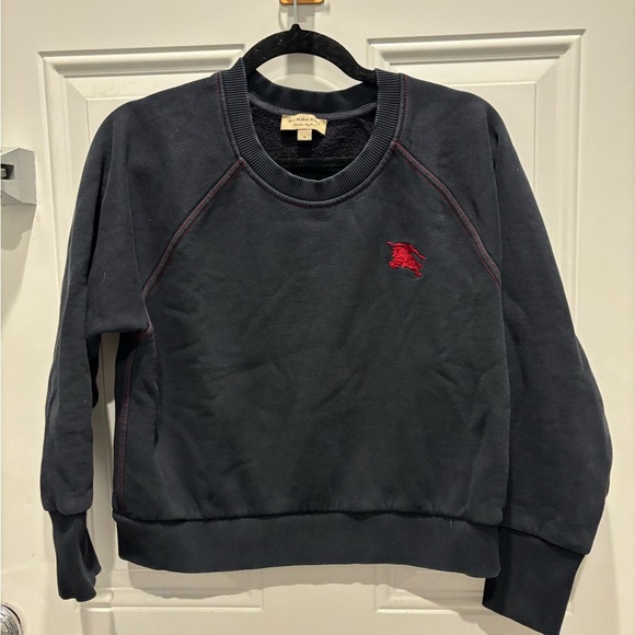 Burberry Contrast Stitching Sweatshirt Logo Embroidery Cotton Dark Navy Red - Picture 1 of 5